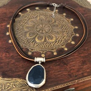 Silpada Leather Necklace & Blue Jade SS Pendant